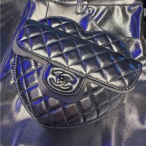 CHANEL Metallic Silver Quilted Heart Bag 25B